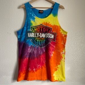 Vintage Harley Davidson Kingman Cycle tie dye tank top, multi-color, L